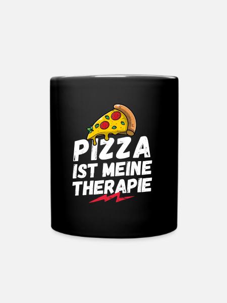 Pizza ist meine Therapie, Ich liebe Pizza, Pizza - Tasse einfarbig - Schwarz