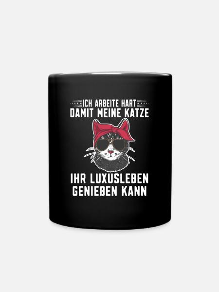 Arbeit Büro Fun Katze Kätzchen Luxus Leben lustig - Tasse einfarbig - Schwarz