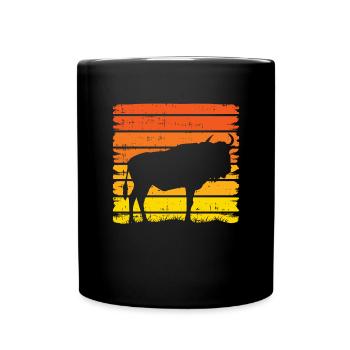 Retro Wildebeest GNU Wildlife Tier Antilope - Tasse einfarbig - Schwarz - Vorne