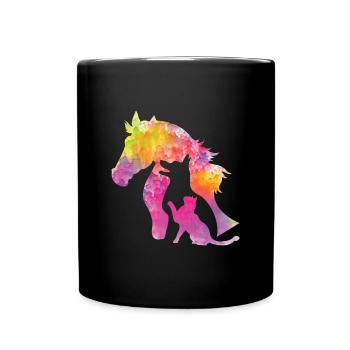 Chien de cheval et chat Fun Coloré Animal de compagnie Amoureux des animaux - Mug uni - noir - Devant