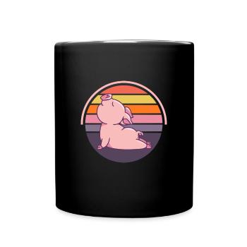 Yoga Pig Sport Exercise Meditation - Full Colour Mug - black - Front