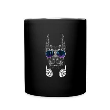 Chien avec des écouteurs et des lunettes de musique cool - Mug uni - noir - Devant