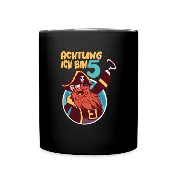 Kinder 5 Jahre Geburtstag Junge Totenkopf Pirat - Tasse einfarbig - Schwarz - Vorne