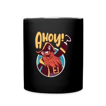 Pirat Kapitän Ahoy Cartoon Motiv - Tasse einfarbig - Schwarz - Vorne