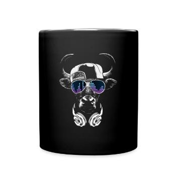 Vache avec des écouteurs et des lunettes de soleil cool - Mug uni - noir - Devant