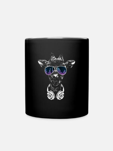 Giraffe with headphones and cool sunglasses - Full Colour Mug - black