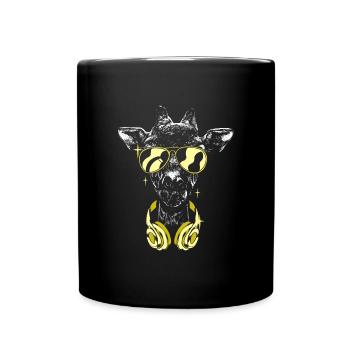 Girafe avec écouteurs et lunettes de soleil dorées fraîches - Mug uni - noir - Devant