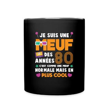meuf rétro années 80 lunettes cassettes coloré - Mug uni - noir - Devant