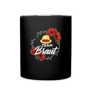 Team Braut Hochzeitsparty Damenhut Rosenkranz Crew - Tasse einfarbig - Schwarz - Vorne