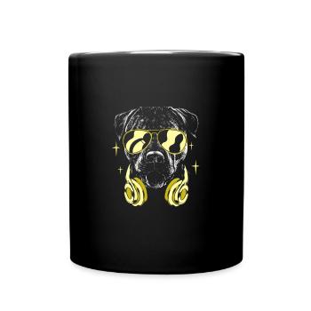 Dog with headphones and cool sunglasses - Full Colour Mug - black - Front