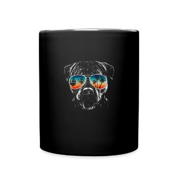 Hund mit cooler Sonnen Brille für Urlauber - Tasse einfarbig - Schwarz - Vorne