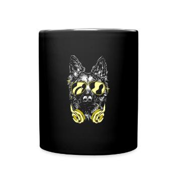 Chien avec des écouteurs et des lunettes de musique cool - Mug uni - noir - Devant