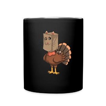 Truthahnkatze Verkleidung lustiger Thanksgiving Tr - Tasse einfarbig - Schwarz - Vorne