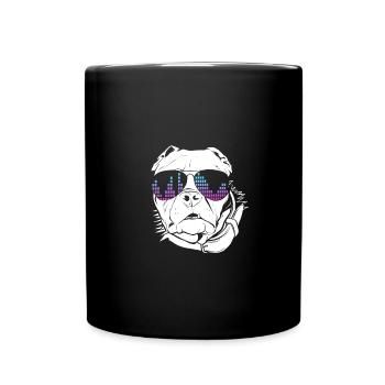 Hund mit Kopfhörer und cooler Musik Brille - Tasse einfarbig - Schwarz - Vorne