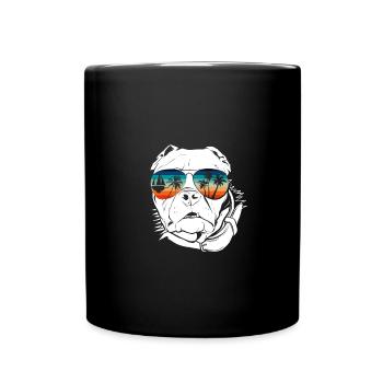 Hund mit cooler Sonnen Brille für Urlauber - Tasse einfarbig - Schwarz - Vorne