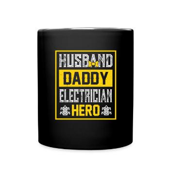 Husband Papa Electrician Hero - Full Colour Mug - black - Front