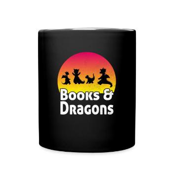 Books & Dragons Bookworm Reading Books Sun - Full Colour Mug - black - Front