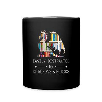 Easily distracted by dragons and reading books - Full Colour Mug - black - Front