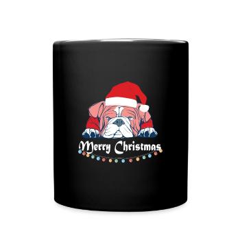 Merry Christmas Hund süß Mops Möpse Hunderasse - Tasse einfarbig - Schwarz - Vorne