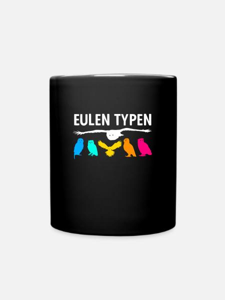 Eulentypen Eule Vögel Uhu Schleiereule - Tasse einfarbig - Schwarz