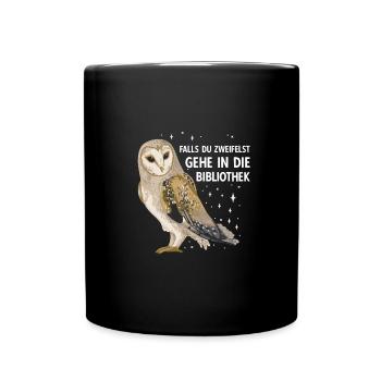 Magical Owl Birds Bibliothèque de hiboux de grange - Mug uni - noir - Devant