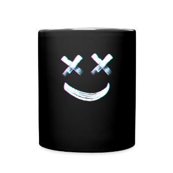 X Augen gl�ckliches Gesicht Emoticon Glitch Vaporw - Tasse einfarbig - Schwarz - Vorne