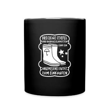 Dreckige Stiefel und haarige Klamotten für Reiter - Tasse einfarbig - Schwarz - Vorne