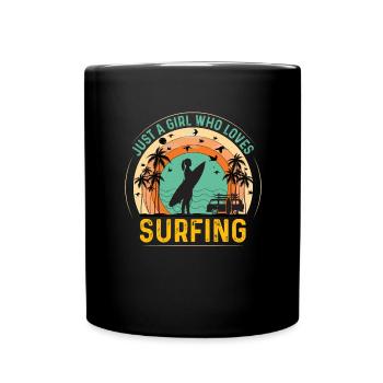 Surf Mädchen Surfen Surfing Surfbrett Surfer - Tasse einfarbig - Schwarz - Vorne