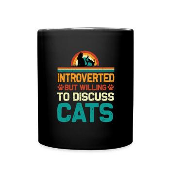 Animal Lovers Introverted Cat Dog Pet - Full Colour Mug - black - Front