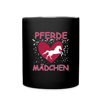 Pferde Mädchen Herz Liebe ReitenPony Reiter Stall - Tasse einfarbig - Schwarz - Vorne