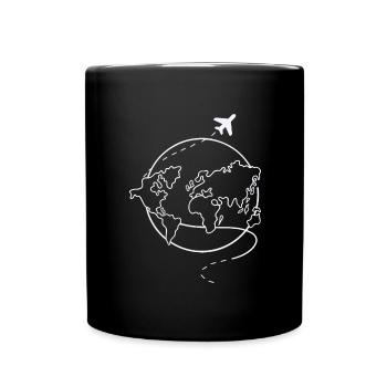 Weltkugel Flugzeug Reise - Tasse einfarbig - Schwarz - Vorne