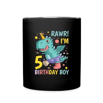 Dino 5. Geburtstag Jungen 5 Jahre Dinosaurier - Tasse einfarbig - Schwarz - Vorne