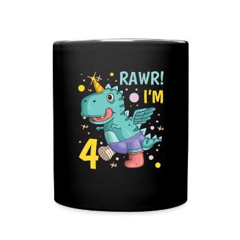4ème anniversaire Jeune dinosaure 4 ans Dino - Mug uni - noir - Devant