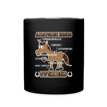 Anatomie eines Pferdes für Reiter Reitsport - Tasse einfarbig - Schwarz - Vorne