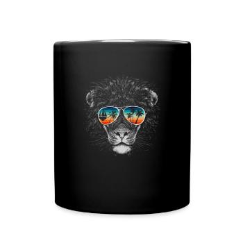 Lion avec des lunettes de soleil cool pour les vacanciers - Mug uni - noir - Devant