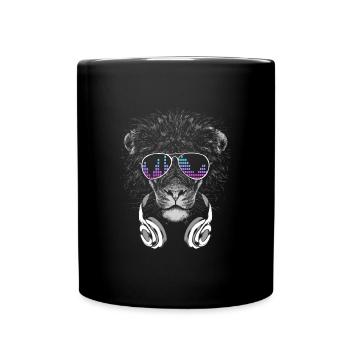 Lion avec des écouteurs et des lunettes de soleil cool - Mug uni - noir - Devant