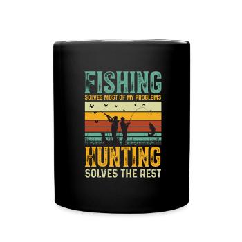 Fishing Hunting Fish Hook Hunter Rod Bait Bite - Full Colour Mug - black - Front