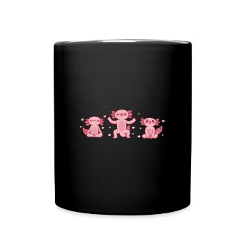 Axolotl Anime Cute Love Hearts Kawaii Animal - Full Colour Mug - black - Front