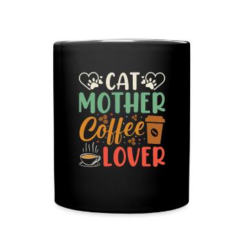 Cat with Mom Coffee Cup Funny Gift Idea - Full Colour Mug - black - Front