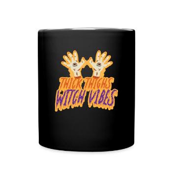 Dicke Oberschenkel Hexenvibes Frauen okkulte HexeH - Tasse einfarbig - Schwarz - Vorne