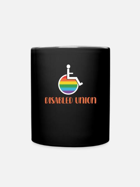 LGBTQ wheelchair support Rainbow Flag - Full Colour Mug - black
