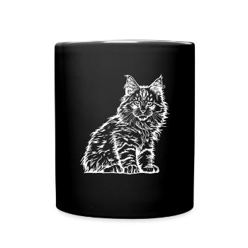 Maine Coon Katze Kater Haustier Stubentiger - Tasse einfarbig - Schwarz - Vorne