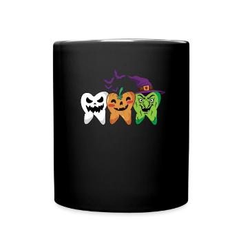 Halloween Zahnarzt Z�hne Ghost K�rbishexe - Tasse einfarbig - Schwarz - Vorne