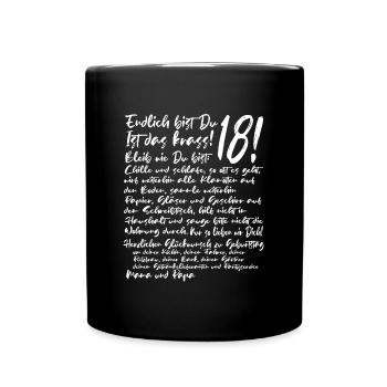 18. Geburtstag Endlich 18 Jahre Geschenk zum 18. - Tasse einfarbig - Schwarz - Vorne