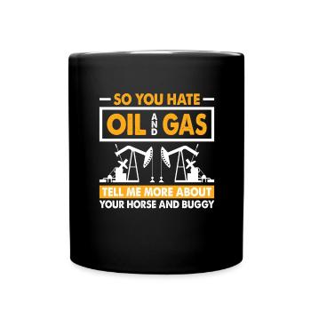 Oil rig oil gas workers drilling oil platform - Full Colour Mug - black - Front