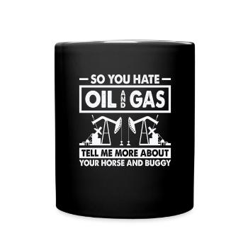 Oil rig oil gas workers drilling oil platform - Full Colour Mug - black - Front