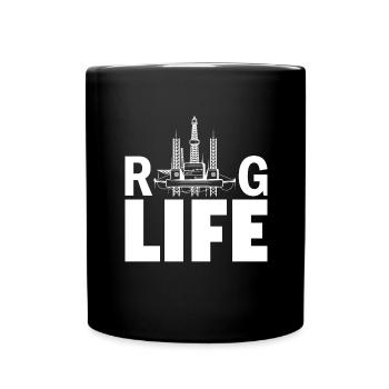 Oil rig oil gas workers drilling oil platform - Full Colour Mug - black - Front