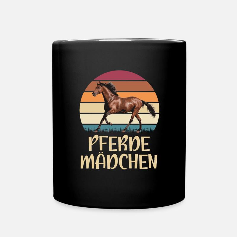 Pferde Mädchen Pferde Retro Design - Tasse einfarbig - Schwarz