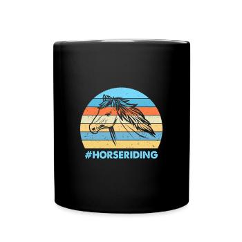 Reiten Bunter Sonnenuntergang Hintergrund Pferd - Tasse einfarbig - Schwarz - Vorne