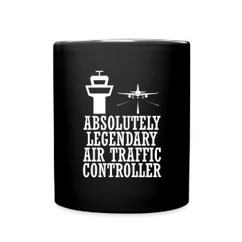 Fluglotse Luftverkehr Towerlotse Flugbegleiter - Tasse einfarbig - Schwarz - Vorne